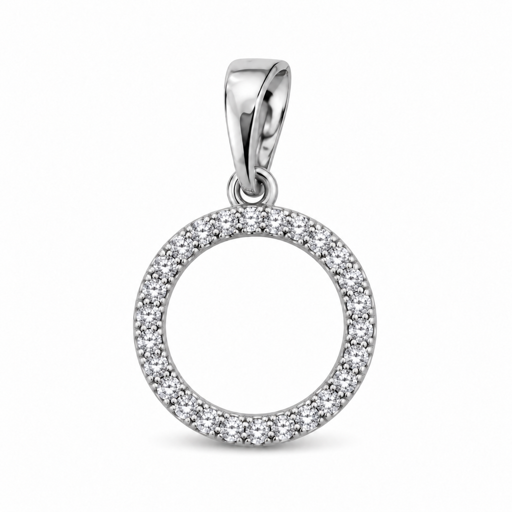 White & Gold Plated Circle CZ Jewelry Set – Leverback Earrings & Pendant
