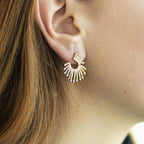 Gold Plated CZ Fan Stud Earrings, Sterling Silver Post, 2 cm