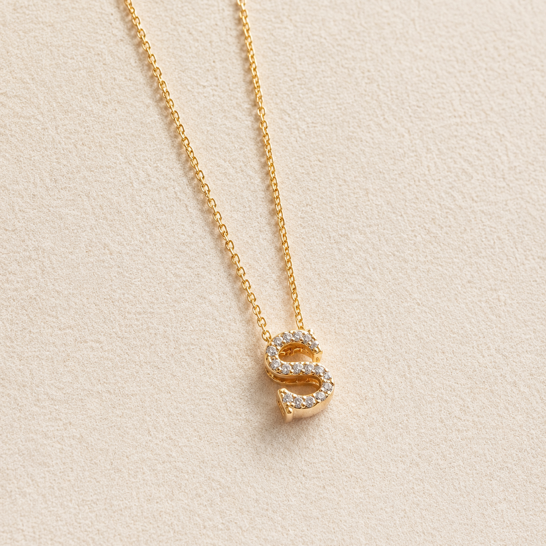 Personalized Initial Letter Necklace in 925 Sterling Silver | Gold Plated CZ Alphabet Pendant | 40+5 cm