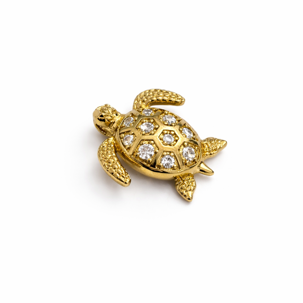 Gold Plated Turtle Pendant with CZ Stones – Hypoallergenic Pendant Charm