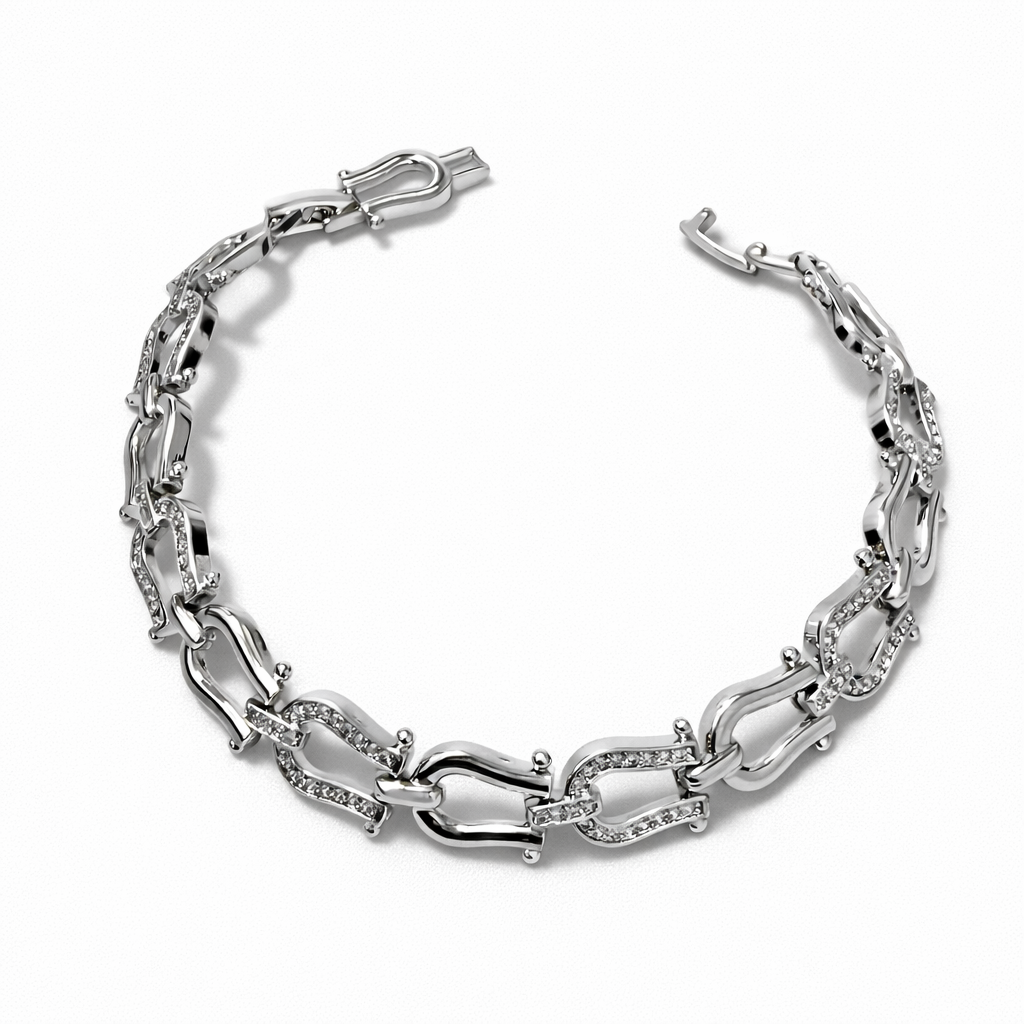 Rhodium Plated CZ Link Chain Bracelet – Statement Style