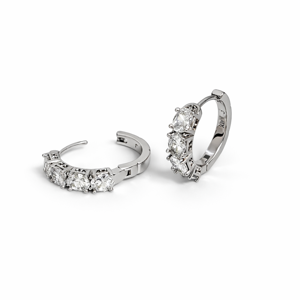 Rhodium Plated CZ Hoop Earrings – Lightweight Huggie Style
