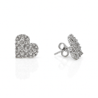 Rhodium Plated Heart-Shaped Stud Earrings with CZ Stones