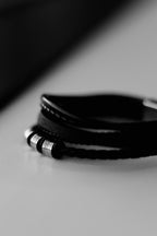 Men’s Leather Bracelet with Gold or Silver Stainless Steel Details