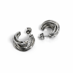 Rhodium Plated Textured Hoop Earrings with Sterling Silver Post