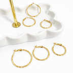 Gold Plated Hoop Earrings 3 cm, Textured Lightweight Hoops