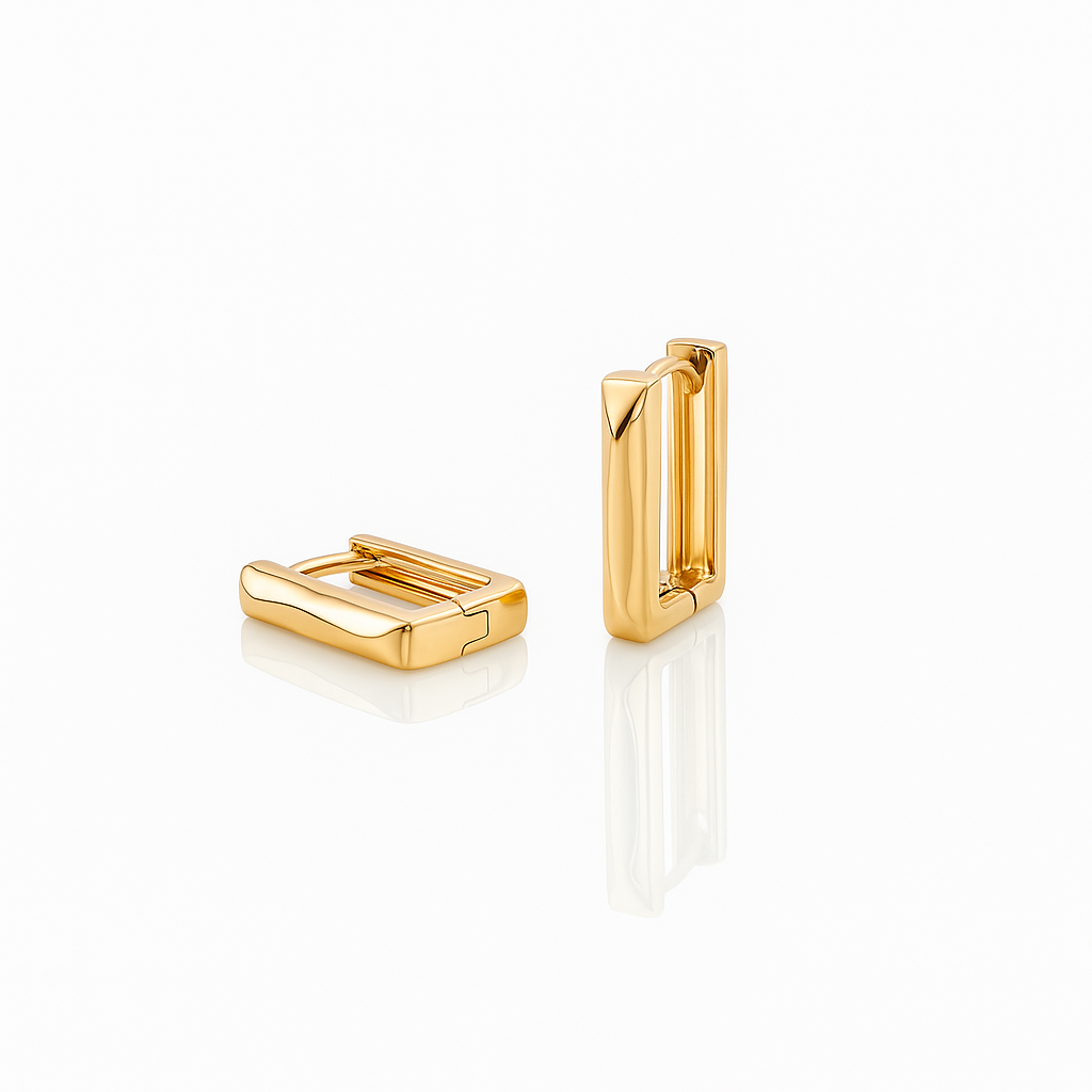 Rectangular Hoop Earrings, Rose Gold or White Gold Plated, 1.5 cm
