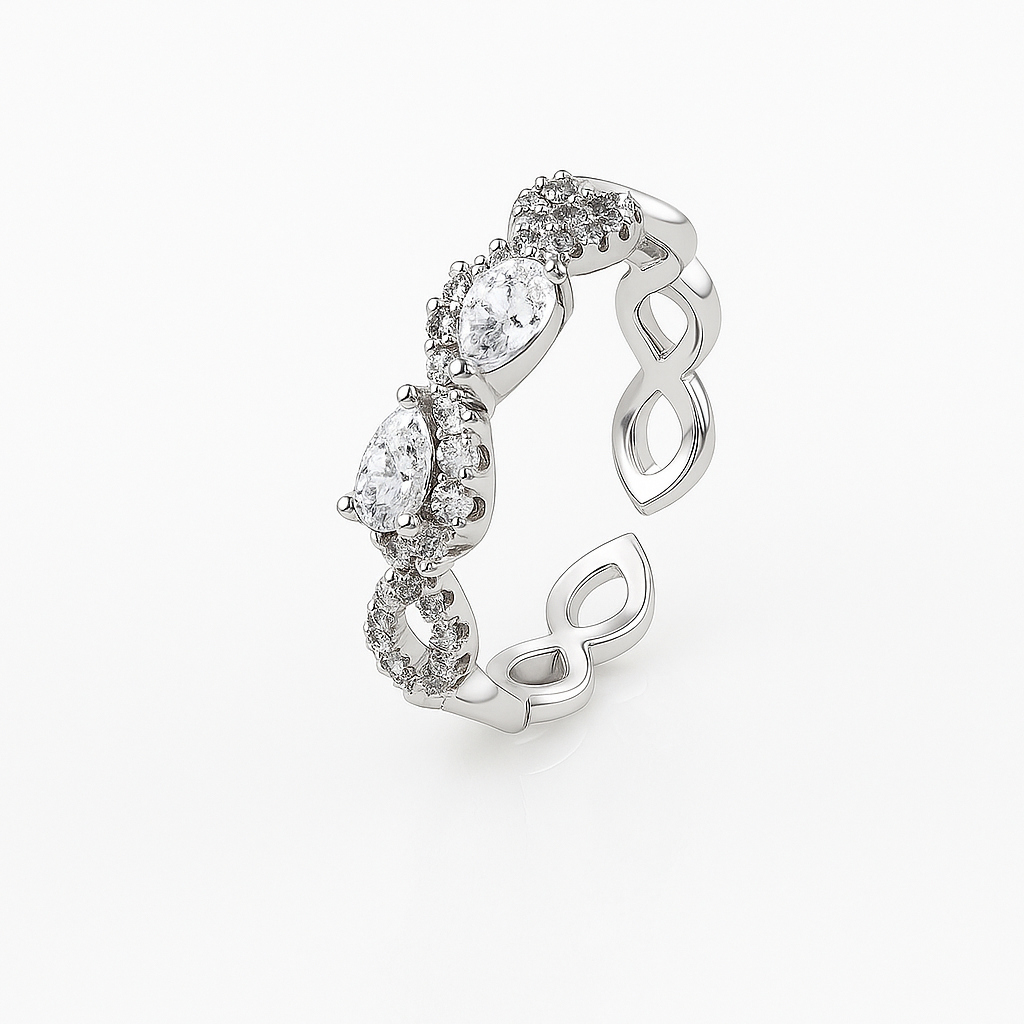 Rhodium Plated Infinity Ring with CZ – Adjustable Size 7–8