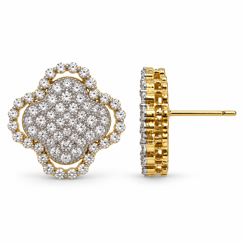 Radiant Bloom Halo Stud Earrings – Gold or White Gold Plated, 18 mm