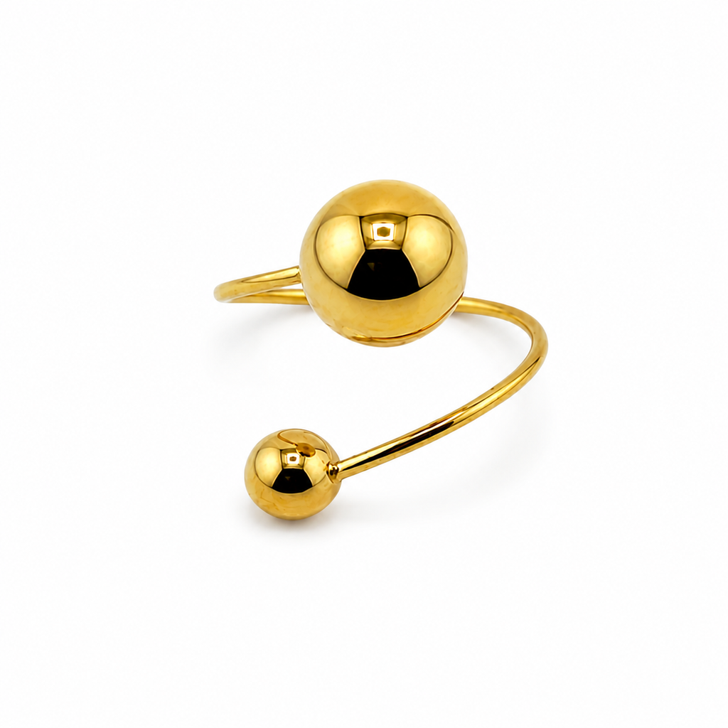 Gold Plated Stainless Steel Double Ball Open Ring