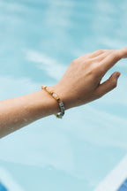 Natural Stone Bracelet with 18K Gold-Plated Stainless Steel Accents