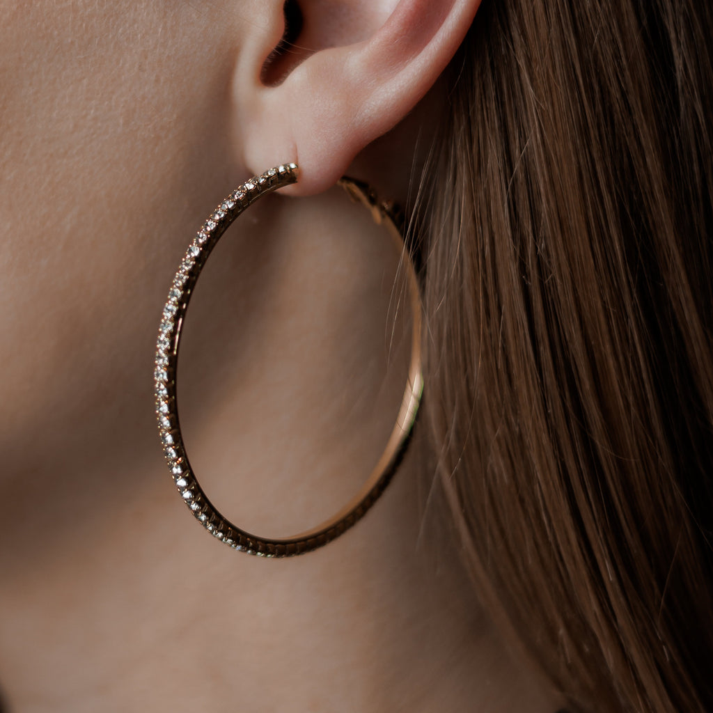 CZ Hoop Earrings | Gold Plated Hoops with Sterling Silver Post 5 cm