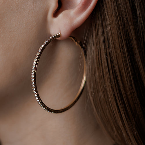 CZ Hoop Earrings | Gold Plated Hoops with Sterling Silver Post 5 cm