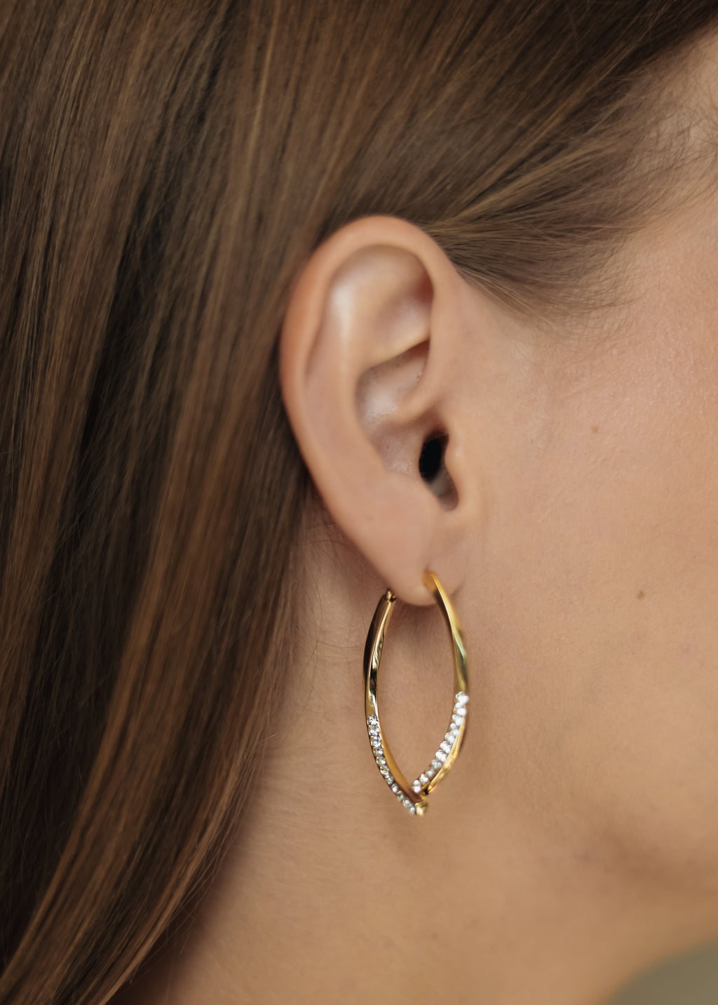 Gold Plated CZ Ear Jacket Earrings | Double Curve Studs