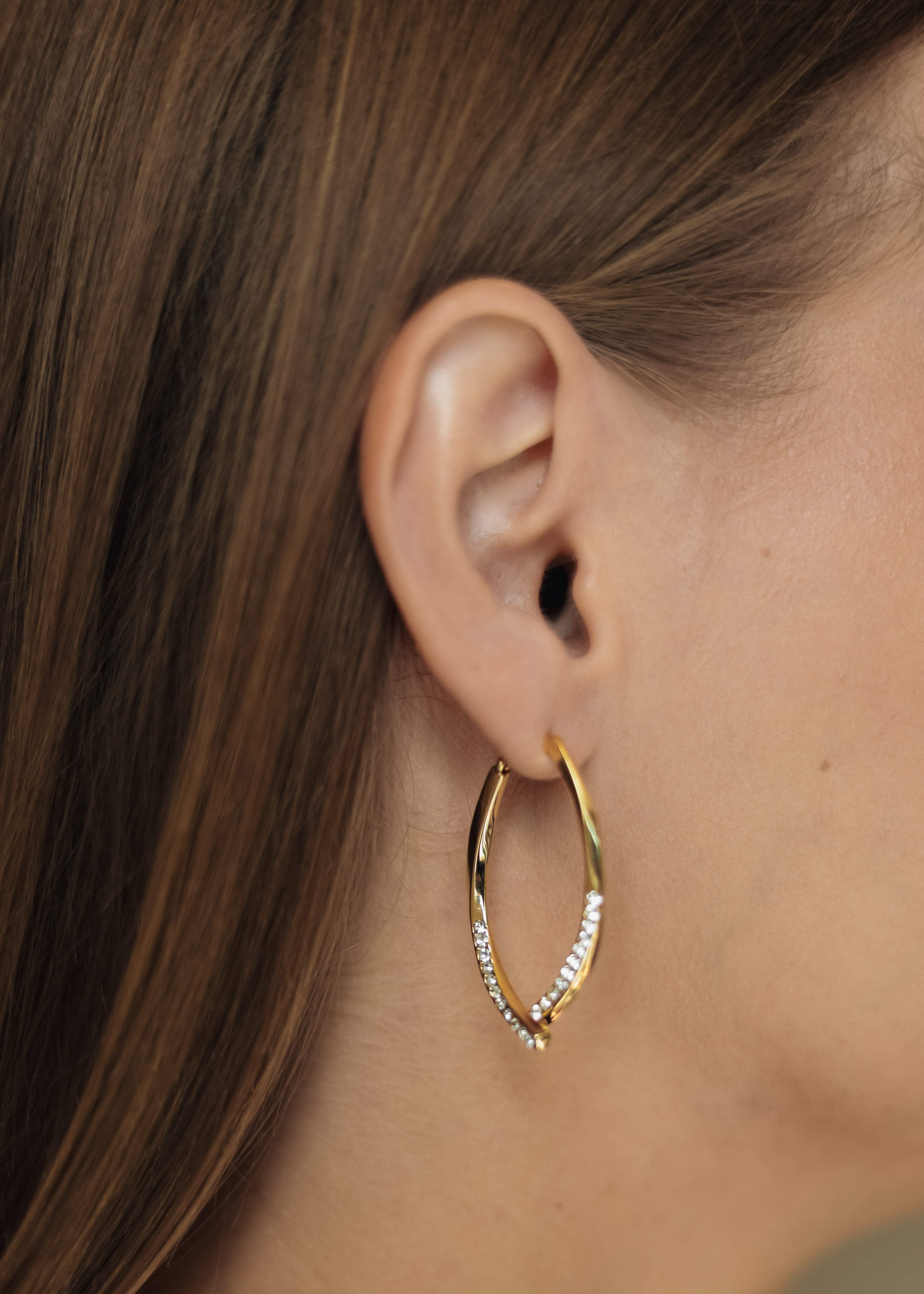 Gold Plated CZ Ear Jacket Earrings | Double Curve Studs