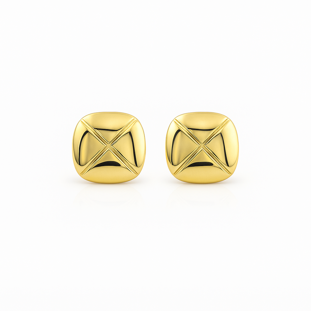 Square Stud Earrings, Gold or White Gold Plated, 1.5 cm