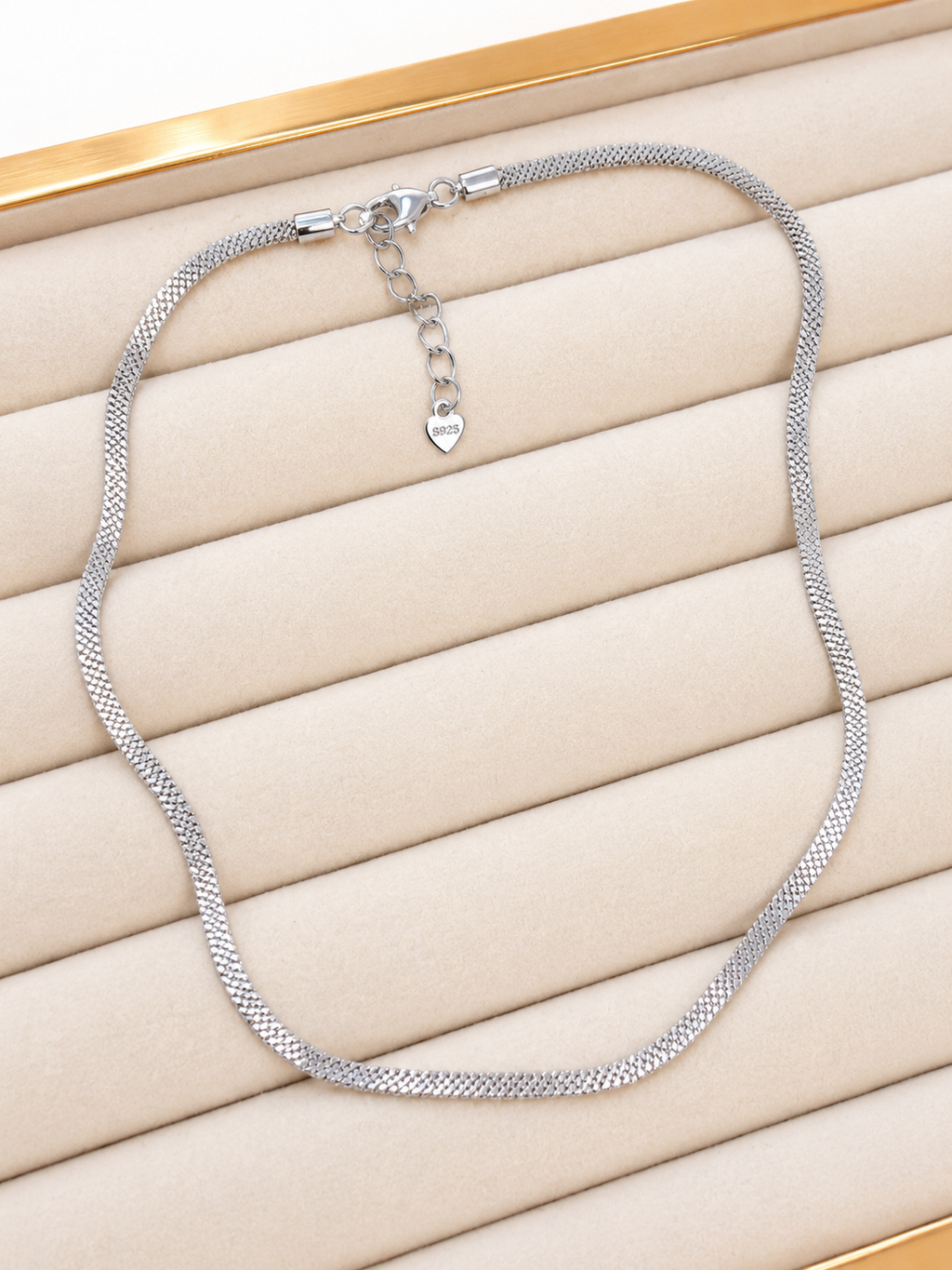 Sterling Silver Snake Chain Necklace 4mm | Rhodium Plated 925 Silver Chain | 40+5 cm | Hypoallergenic Minimalist Necklace for Women