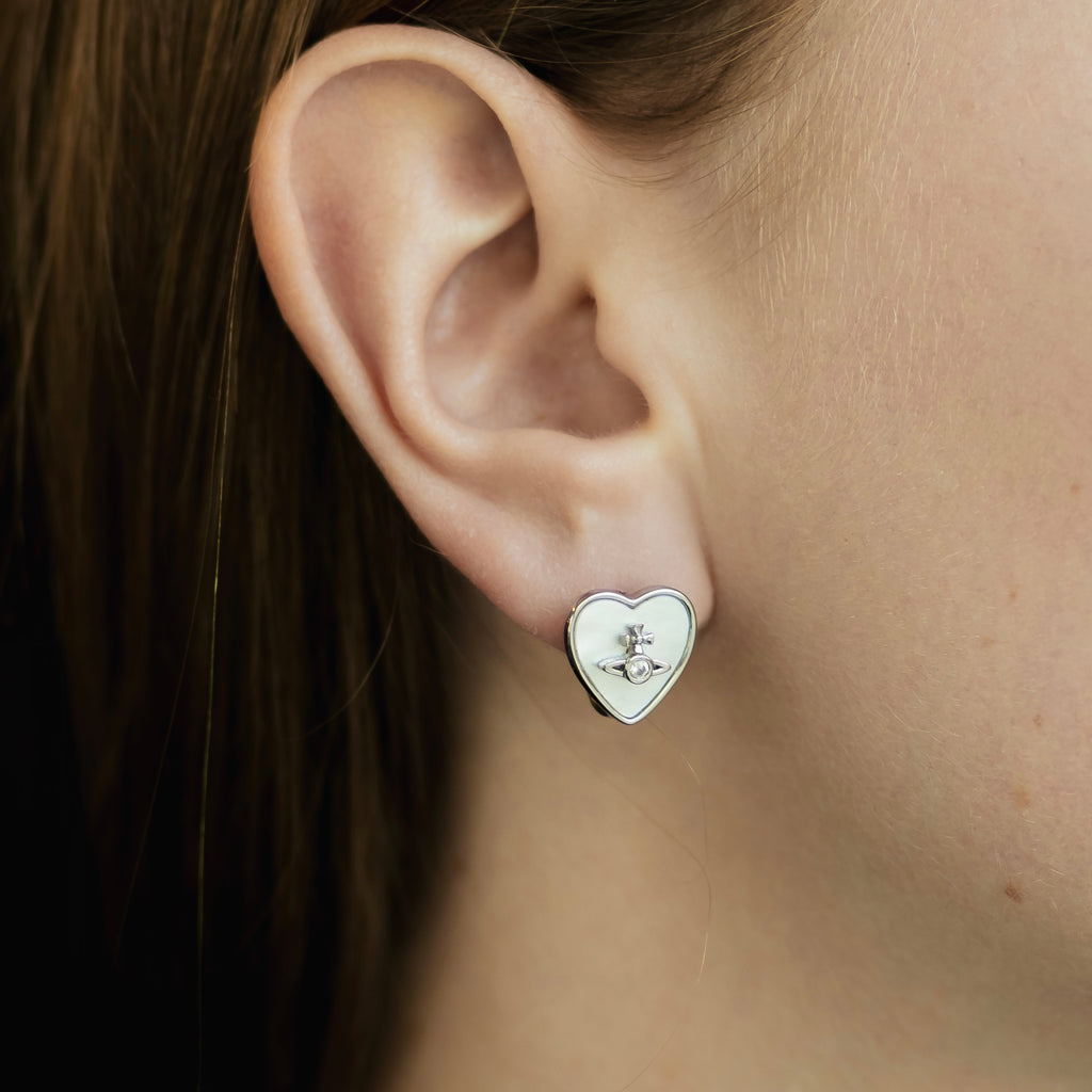 White Gold Plated Heart Huggie Earrings, 1.2 × 1.3 cm