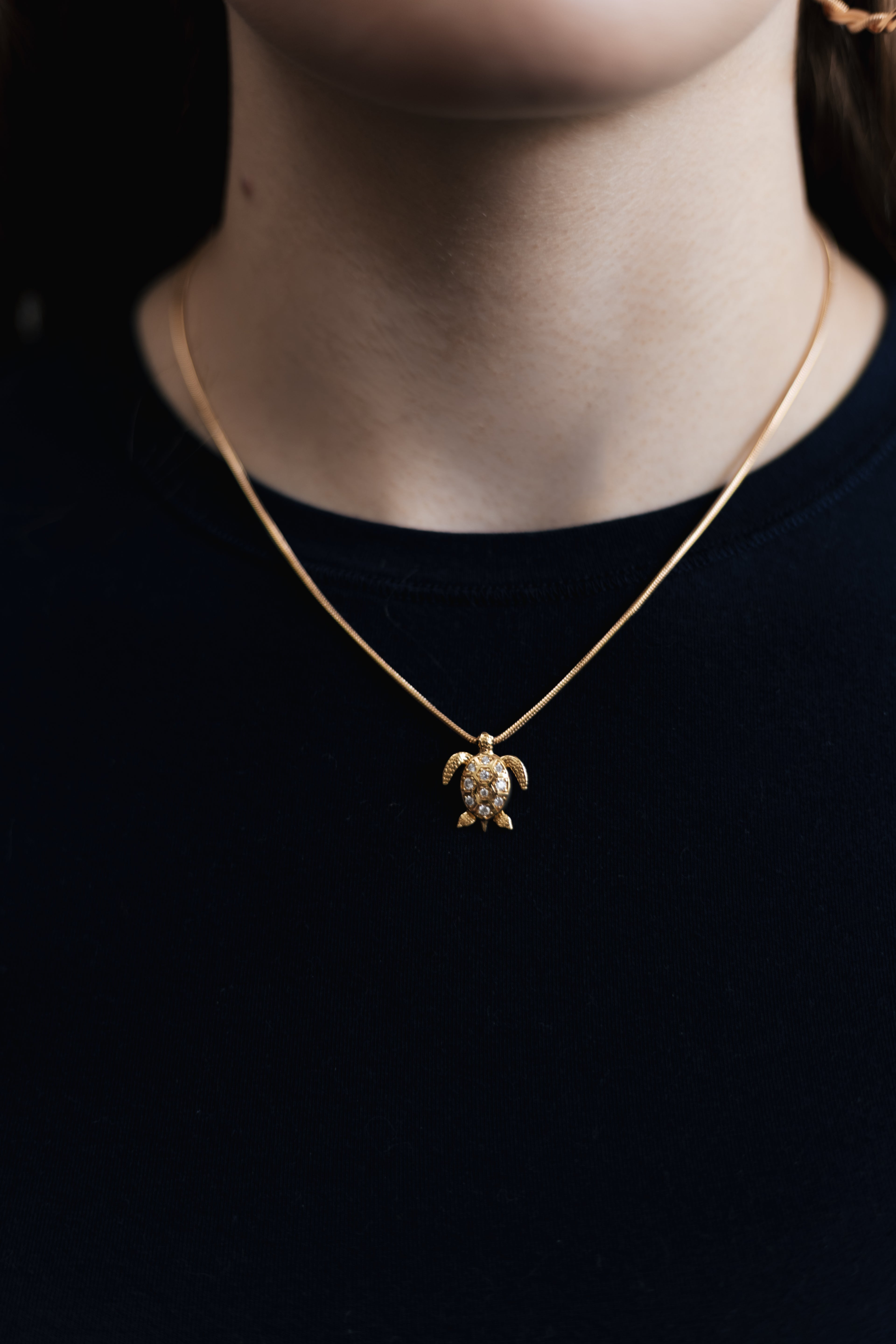 Gold Plated Turtle Pendant with CZ Stones – Hypoallergenic Pendant Charm