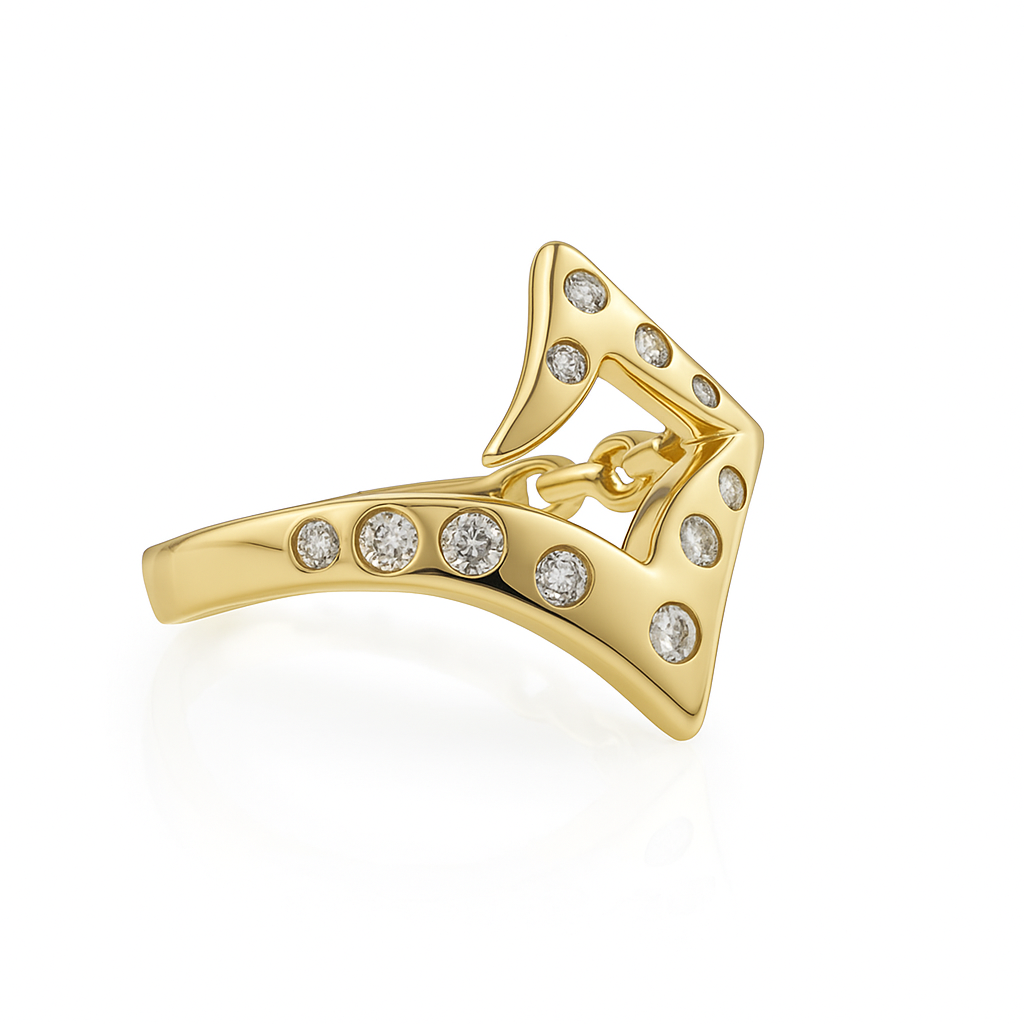 Gold Plated Geometric Ring with CZ – Size 10