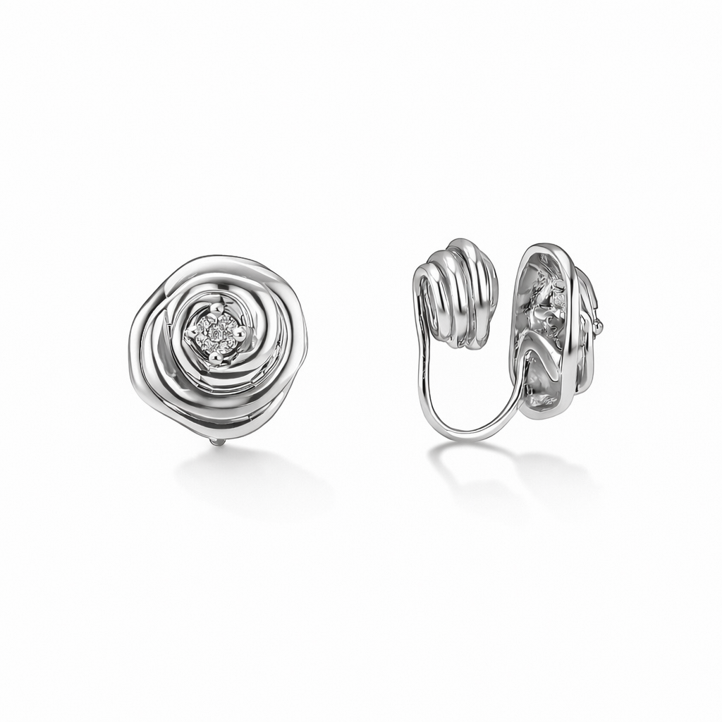 Rose Clip-On Earring – 1.2 cm, Ear Cuff or Lobe, Gold Plated or White Gold Plated