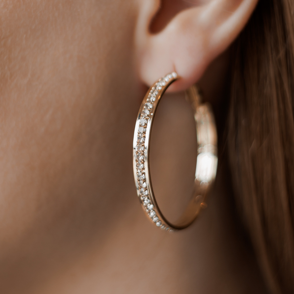 CZ Hoop Earrings | Gold Plated Hoops with Sterling Silver Post 4 cm