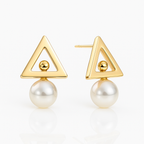 Rose Gold Plated Geometric Stud Earrings with Pearl, 3 cm