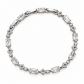Oval CZ Geometric Link Bracelet – White Gold Plated Brass, 4 mm