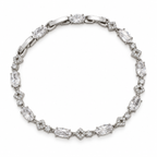 Oval CZ Geometric Link Bracelet – White Gold Plated Brass, 4 mm