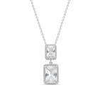 Double Rectangle CZ Pendant Necklace for Women – Gold or Silver Plated, Cubic Zirconia, Adjustable Chain 40+5 cm