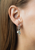 Rhodium Plated Drop Earrings with CZ & Pearl – 3.5 cm, Hypoallergenic