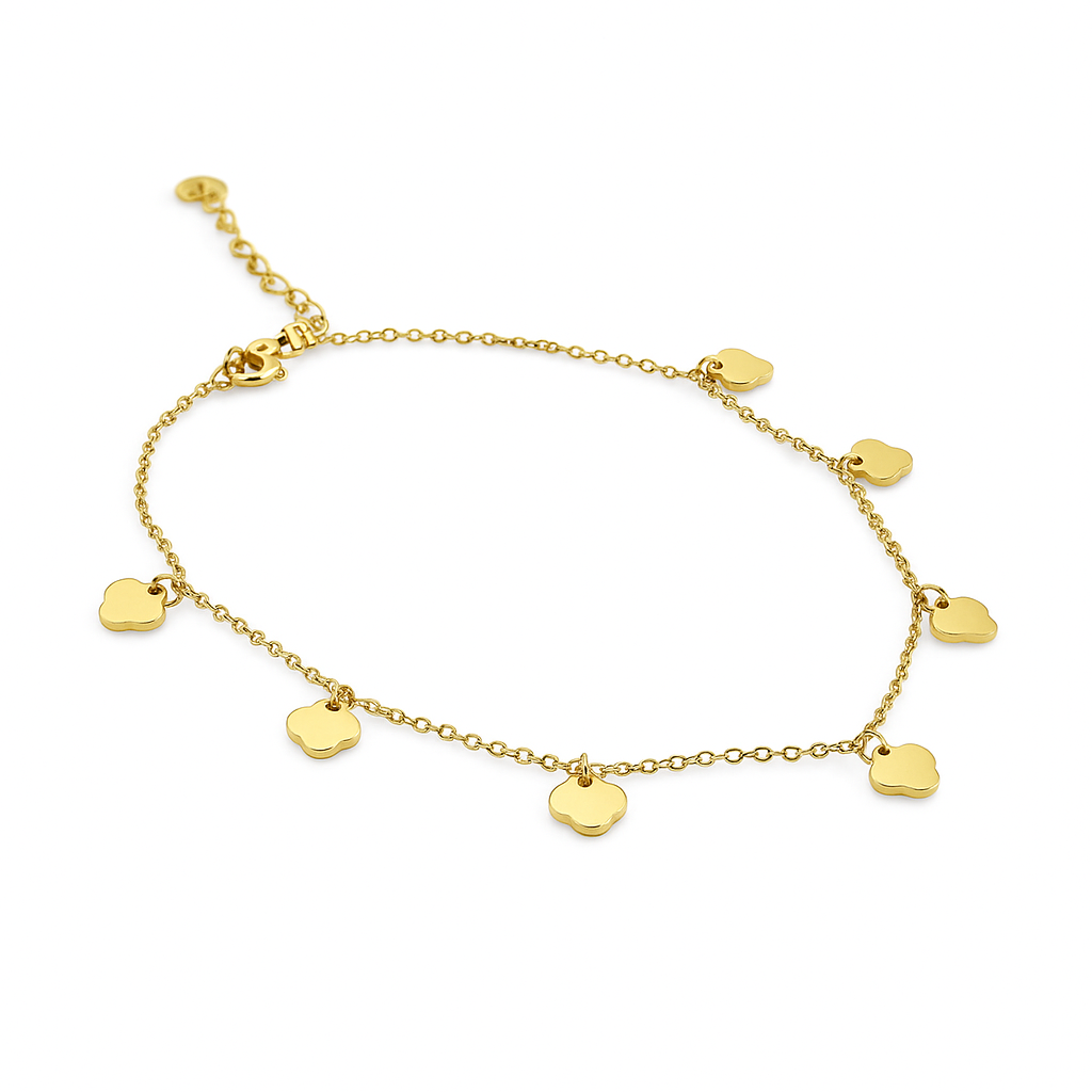 Clover Charm Anklet – Stainless Steel, Adjustable 21+5 cm