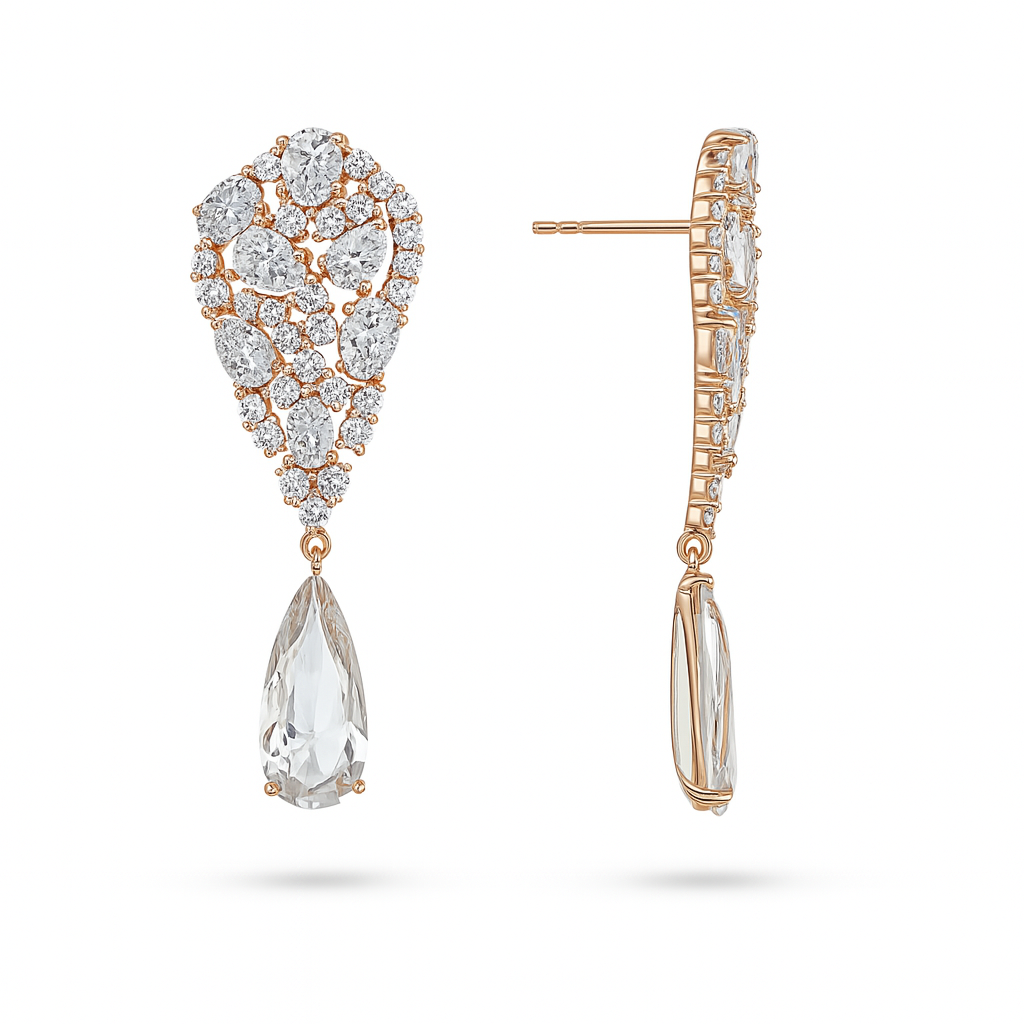 Gold Plated Drop Earrings with Pink or Clear Cubic Zirconia