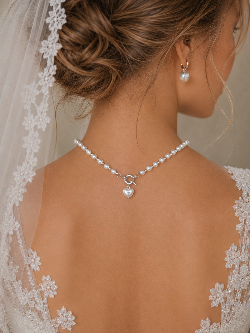 Pearl Necklace with Heart Pendant – Gold or Silver Plated