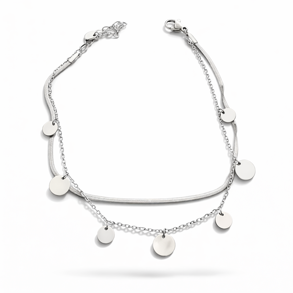 Double Layer Disc Anklet – Stainless Steel, Adjustable 21+5 cm