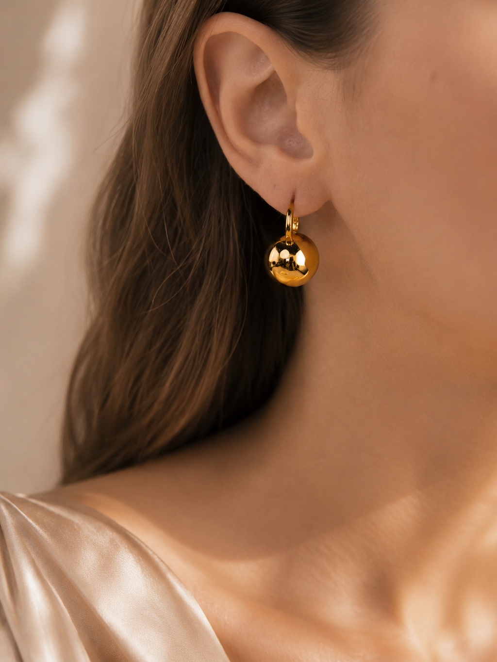 Gold Plated / White Gold Plated Ball Drop Hoop Earrings