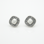 Rhodium Plated Pearl & CZ Stud Earrings – 1.5 cm Square Design by Sedy Jewelry
