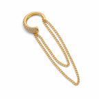 Gold Plated Ear Cuff with Double Chain – No Piercing, Hypoallergenic, Non Tarnish