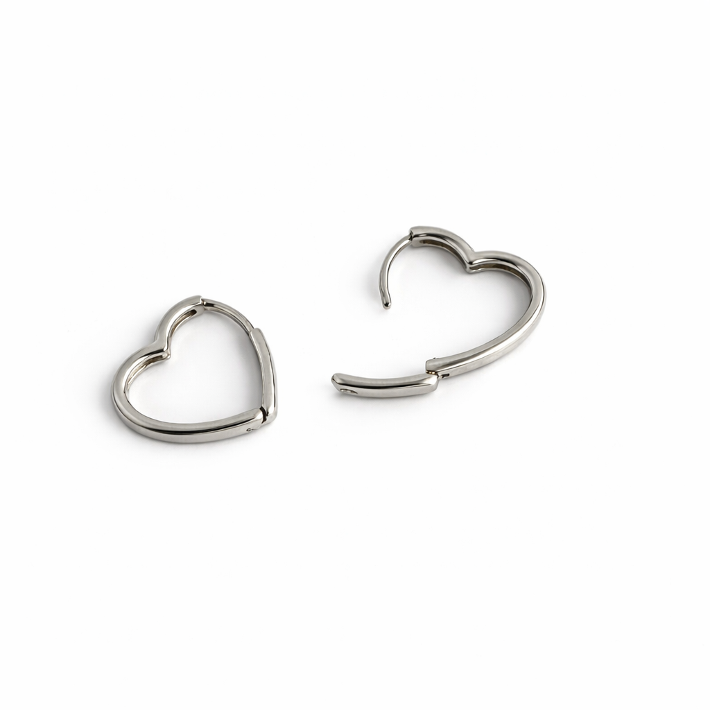 Hypoallergenic Heart Hoop Earrings – Rhodium Plated or 14K Gold