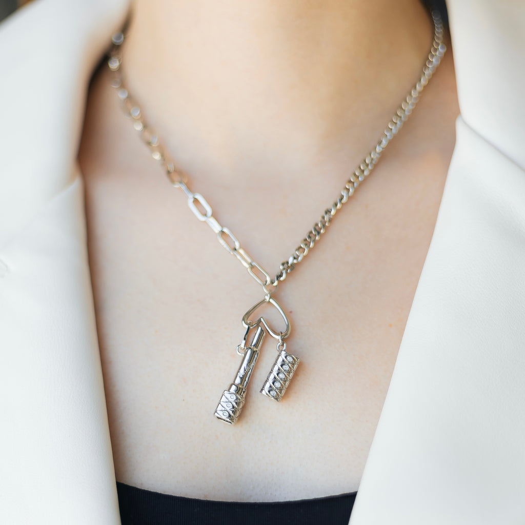 White Gold Plated Charm Pendant Necklace – Modern Statement Necklace 45+5 cm