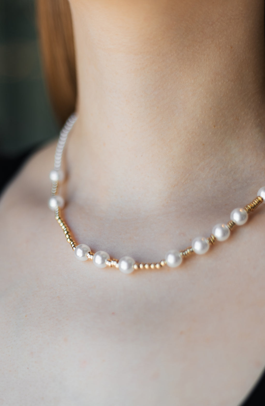 Gold Plated Pearl Beaded Necklace – Minimalist Pearl Necklace 45+5 cm