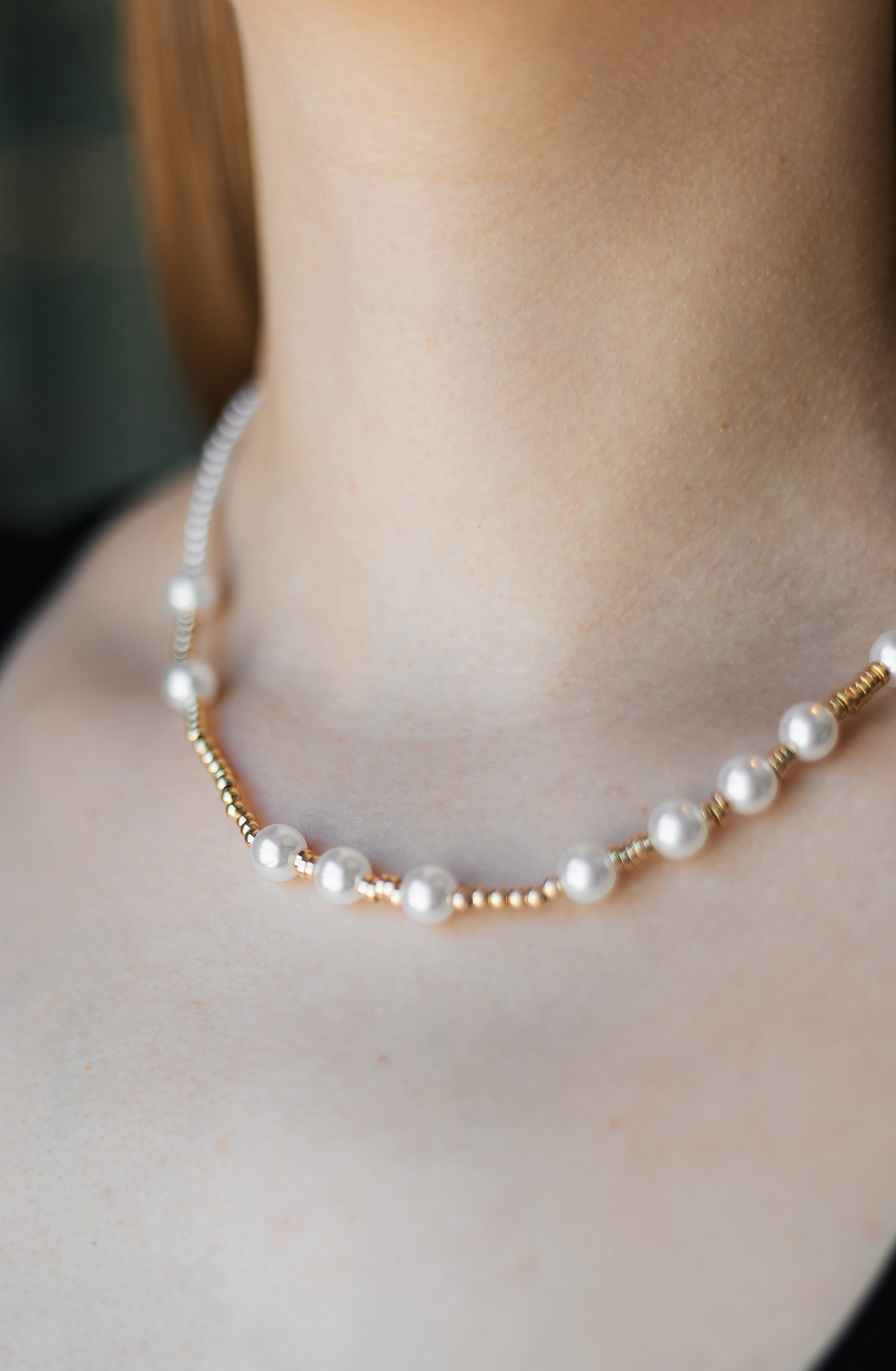 Gold Plated Pearl Beaded Necklace – Minimalist Pearl Necklace 45+5 cm