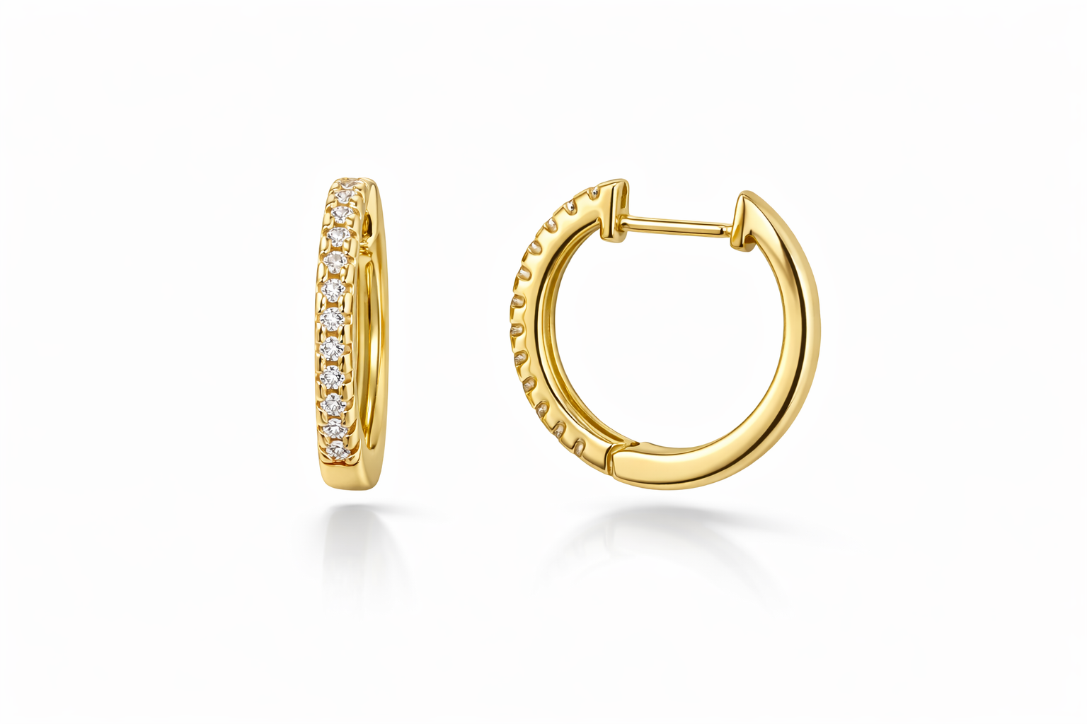 Gold Plated Huggie Hoop Earrings with CZ Stones – 17 mm