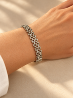 Woven Link CZ Bracelet – White Gold Plated Brass, 9 mm