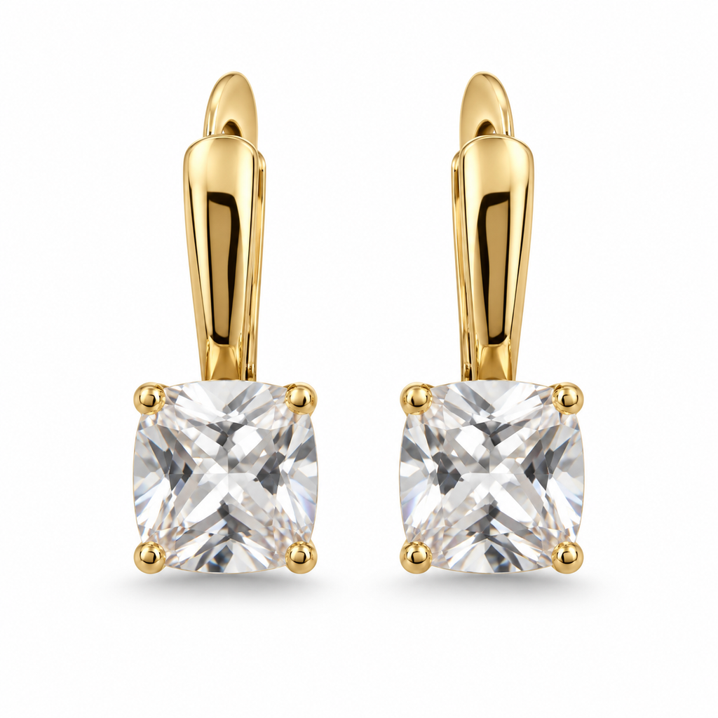 Cushion Cut CZ Leverback Earrings – Gold Plated, Four Colours