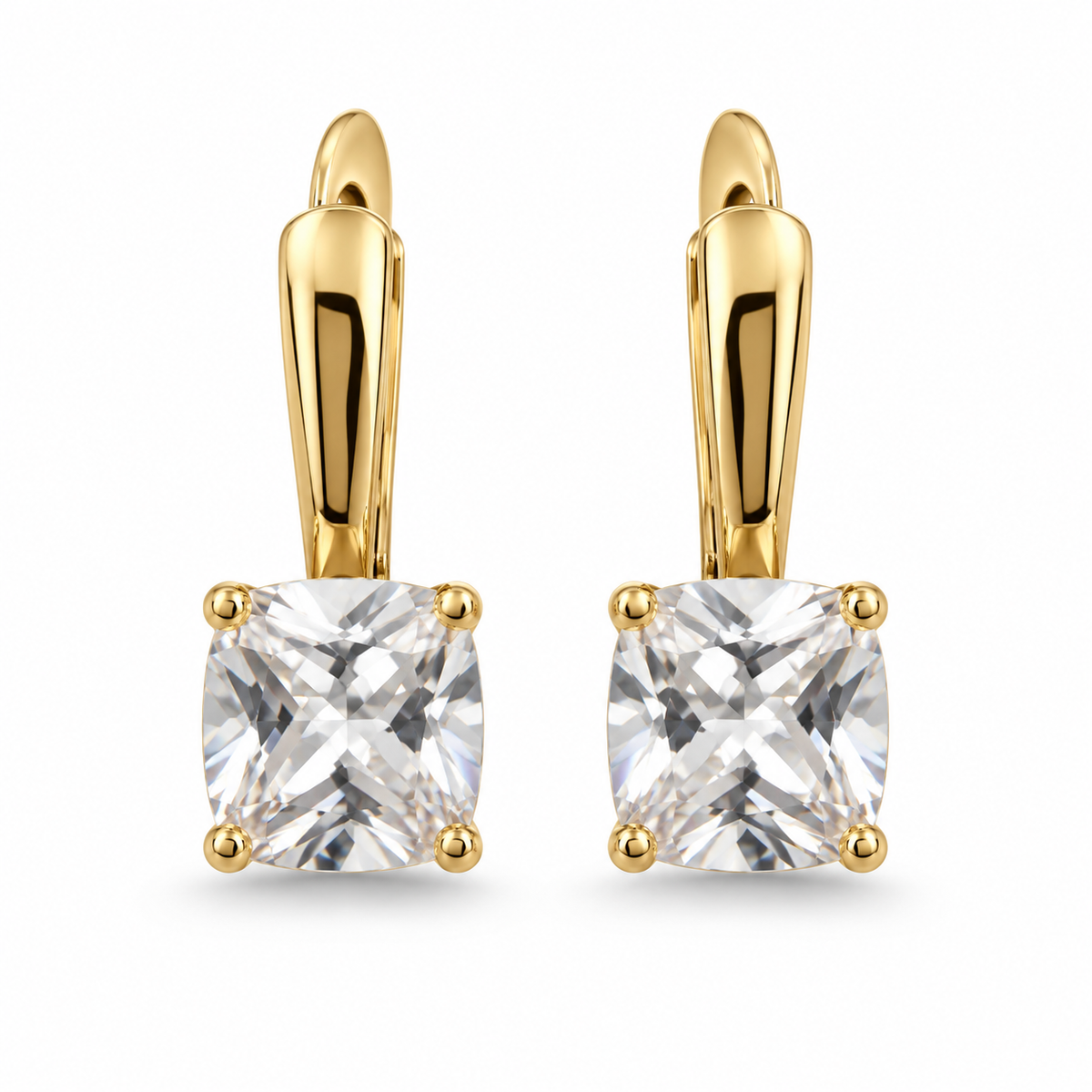 Cushion Cut CZ Leverback Earrings – Gold Plated, Four Colours
