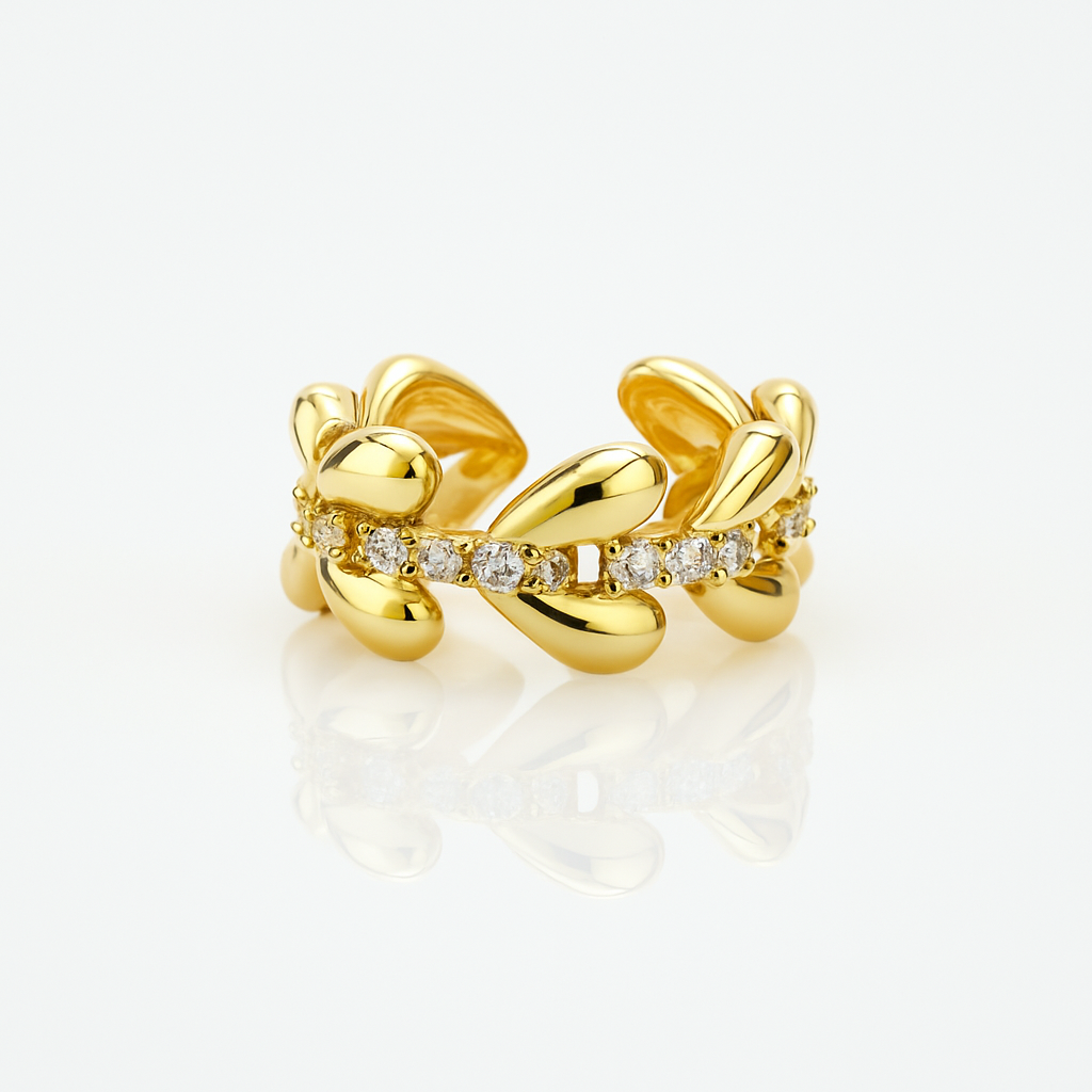 Gold Plated Bow Ring with CZ Stones – Width 8 mm, Size 5/6