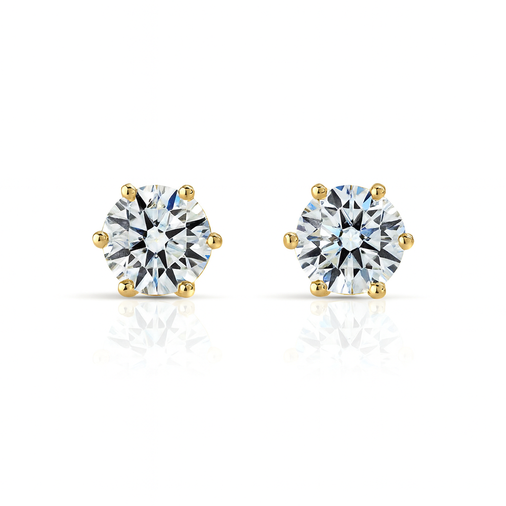 Gold Plated Round CZ Stud Earrings, 8mm, Hypoallergenic Post