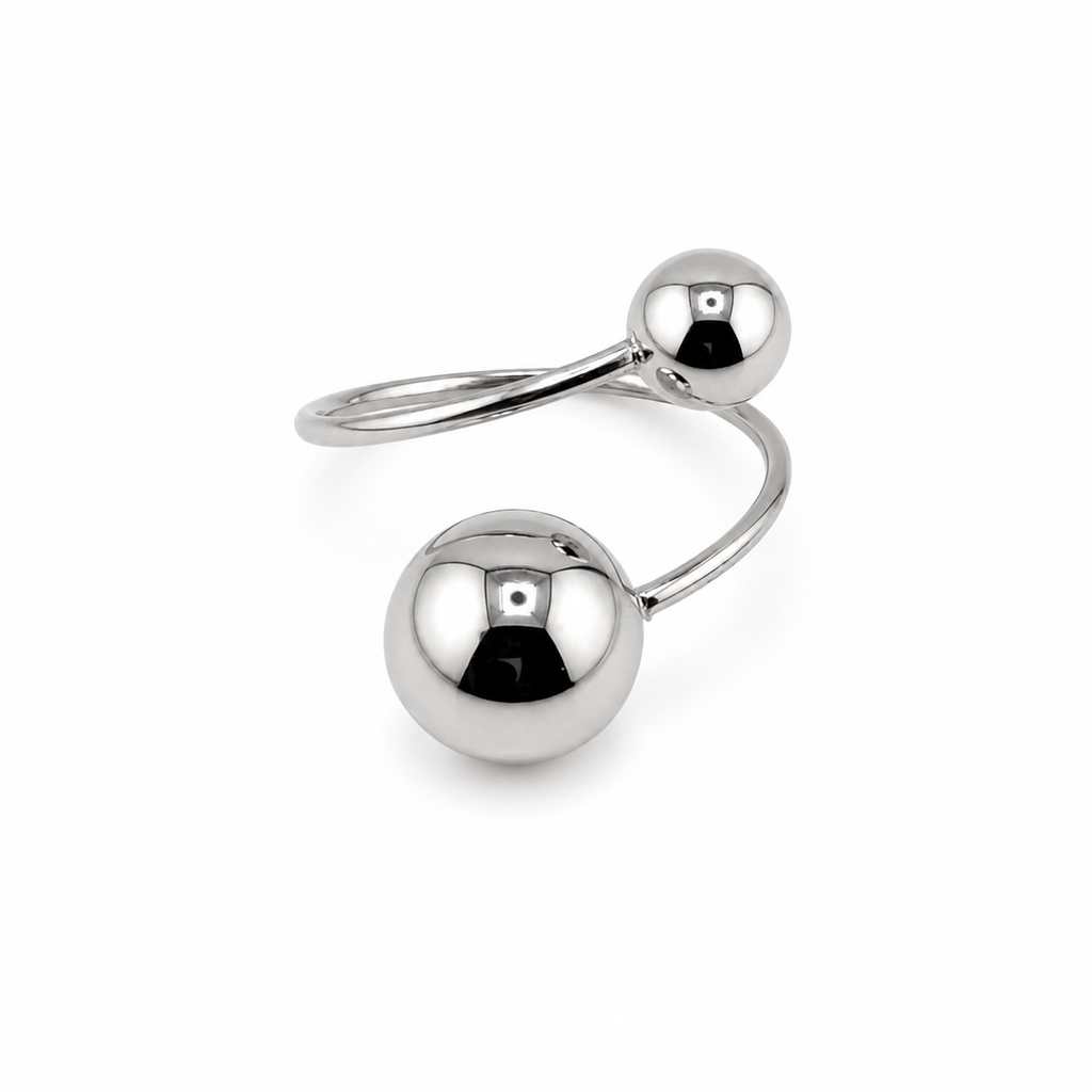 Gold Plated Stainless Steel Double Ball Open Ring