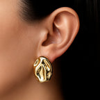 Organic Gold Plated Stud Earrings, Textured Design, 3 cm